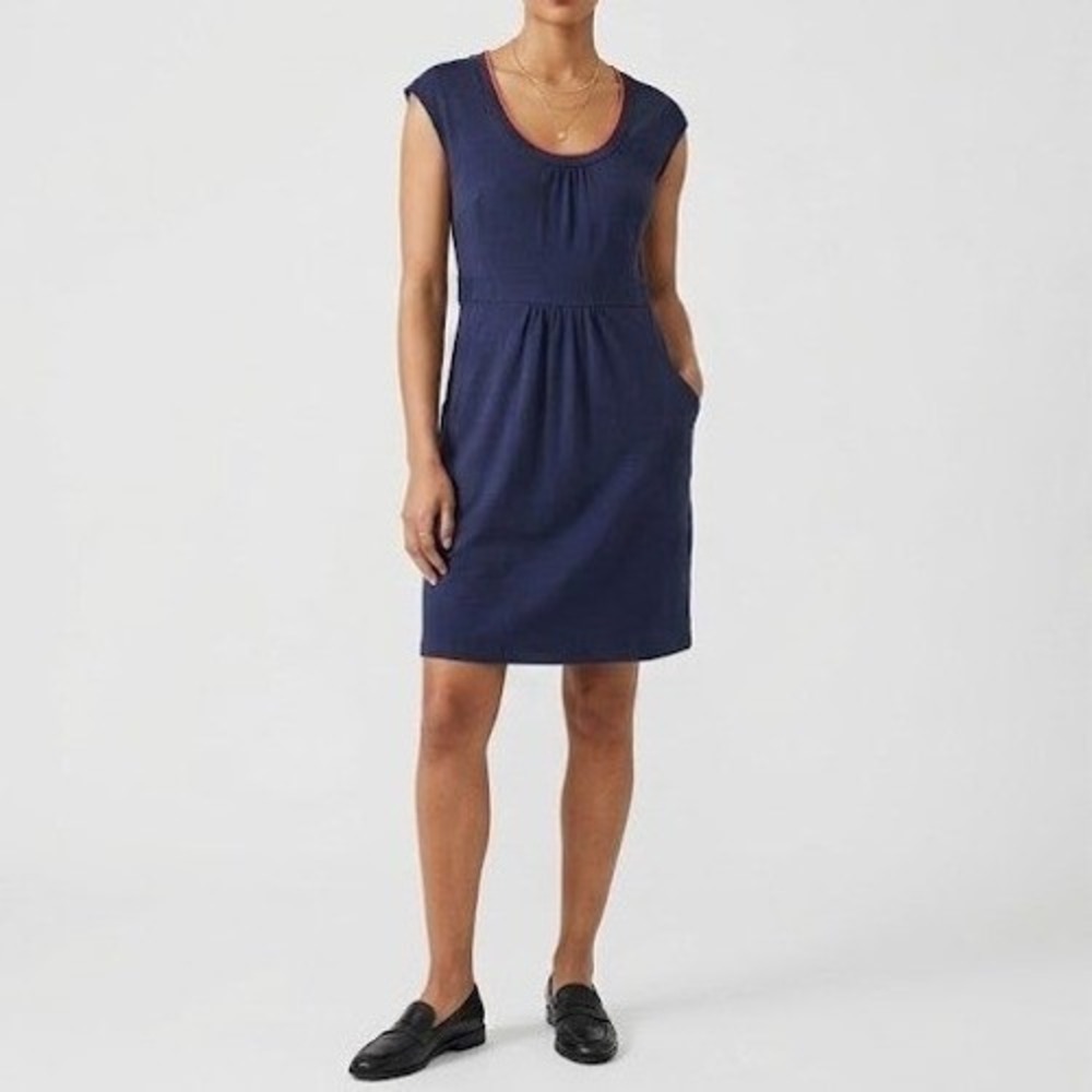 Boden Margot Casual Shift Dress Women's US 10R Navy Blue Modal Cotton Pockets